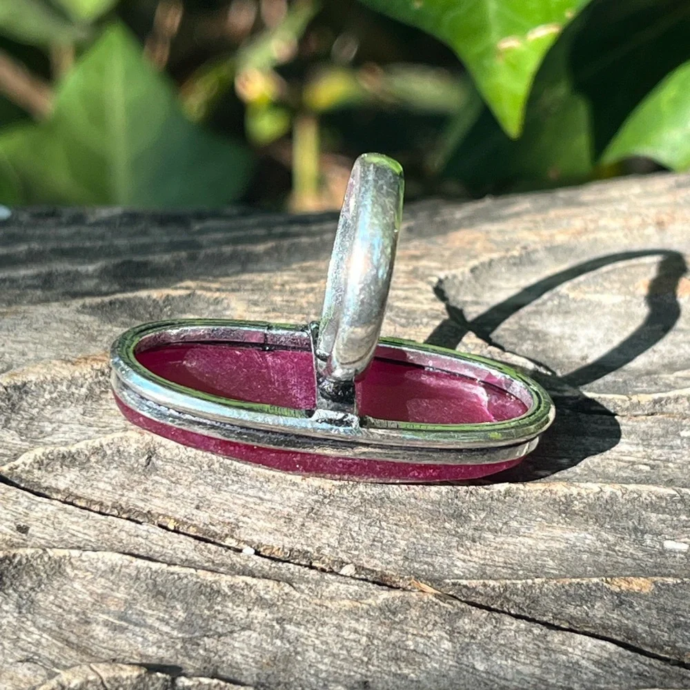 Size 7 925 silver plated simulated ruby ring long‎
